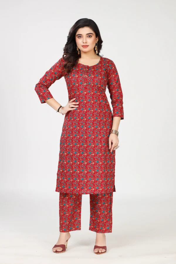 Red Floral Kurti Set